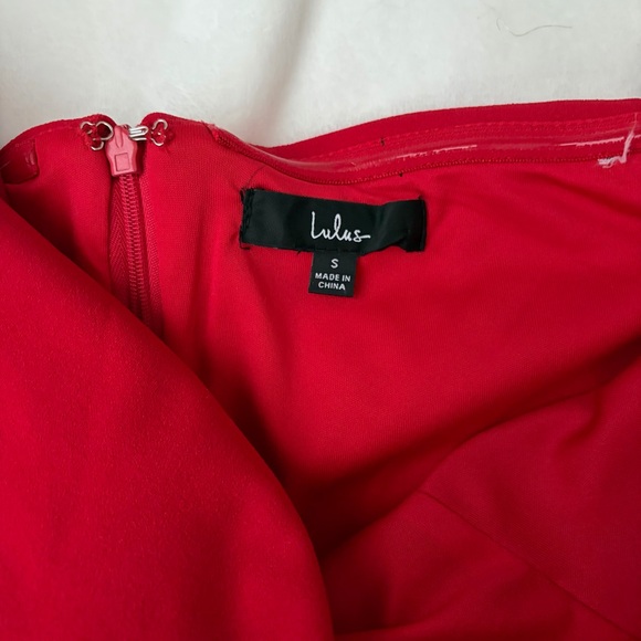 Lulus Red Off-Shoulder Dress with Ruffle Slit - Picture 4 of 5